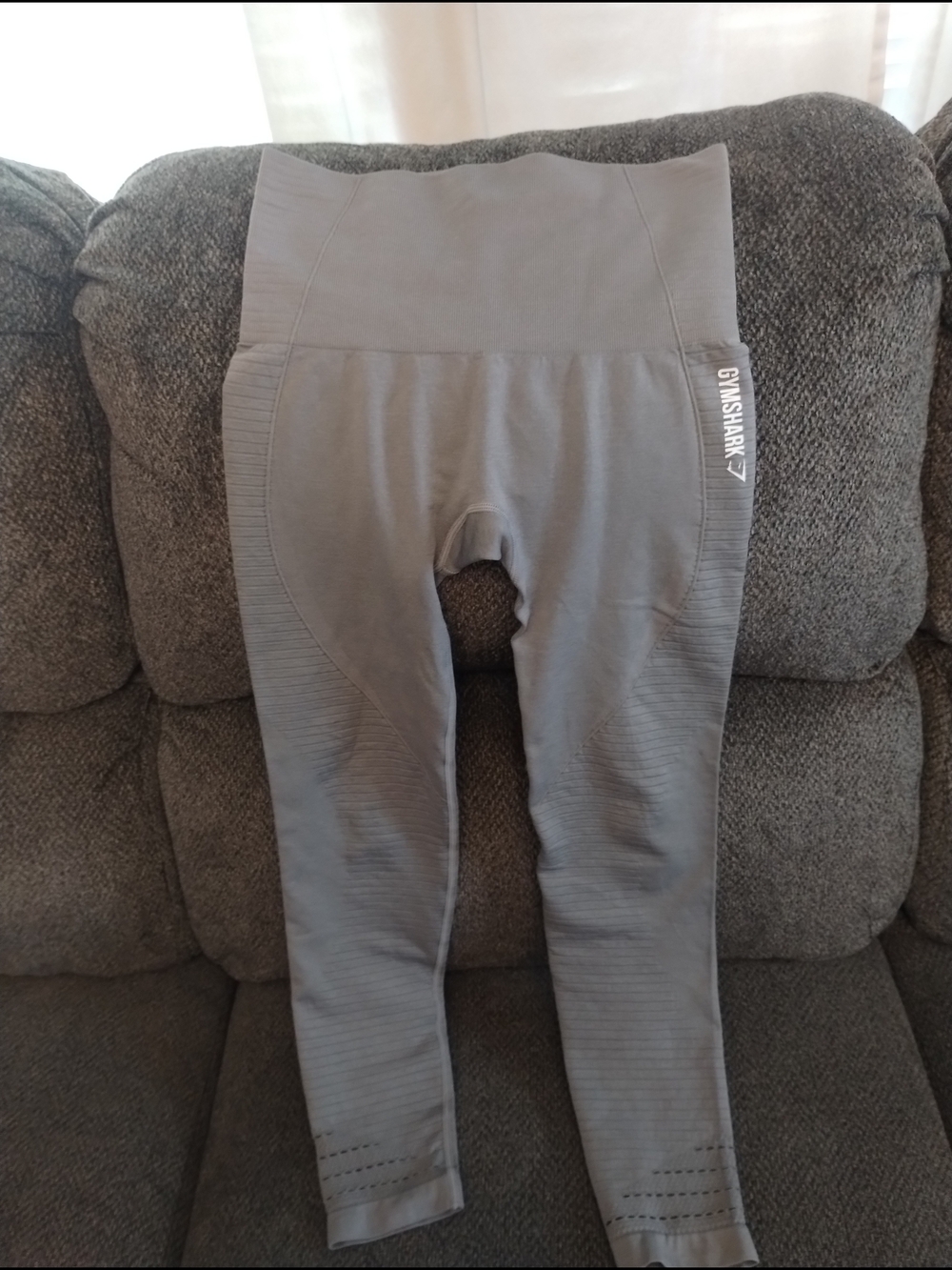 Gymshark Women's High-Waist Light Gray Ribbed Leggings Sz Small